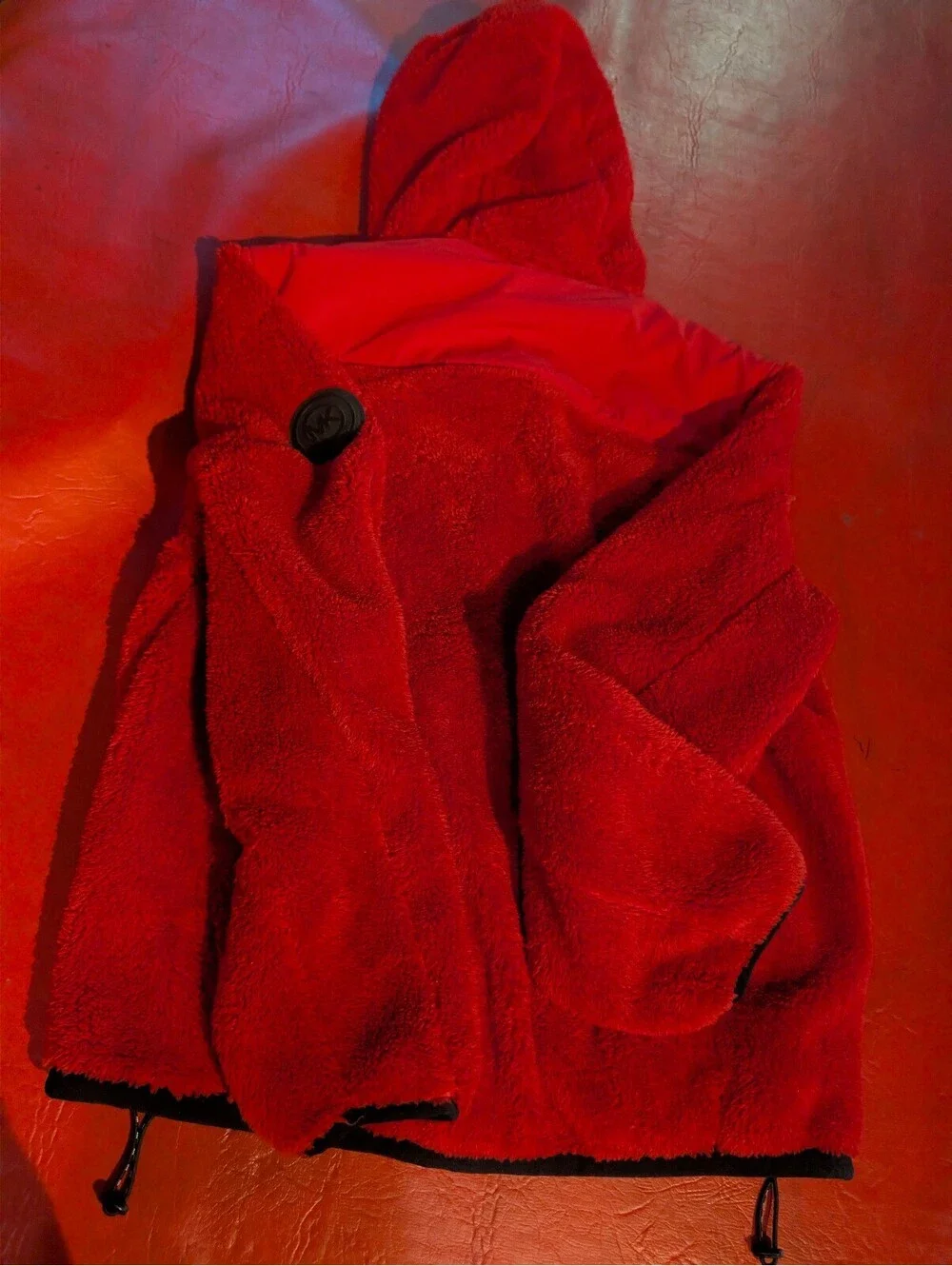 Michael Kors Red Fleece Hooded Jacket with Front Pockets